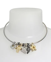 Steve Madden Faux Stone Puffy Charm Bib Wire Necklace - Crystal/Tri