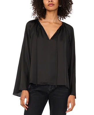 1.state Women's Wide Flutter-Sleeve Tie-Neck Top