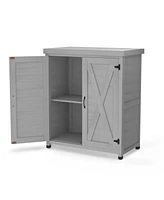 Potting Bench with Storage Cabinet and Metal Table Top for Outdoor Patio, Outdoor Work Station Table