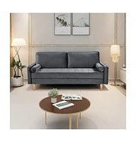 Streamdale Furniture Sofa Simple Small House Double Three Person Straight Row American Retro Green Velvet Furniture Fabric Sofa Small Living Room Bedr