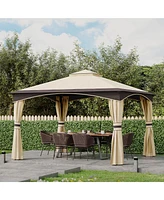 Streamdale Furniture 10' x 12' Outdoor Gazebo with Netting and Curtains, Patio Gazebo Canopy with 2-Tier Soft Top Roof and Steel Frame for Lawn, Garde