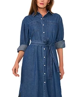 1.state Women's Long-Sleeve Cotton Denim Midi Shirtdress