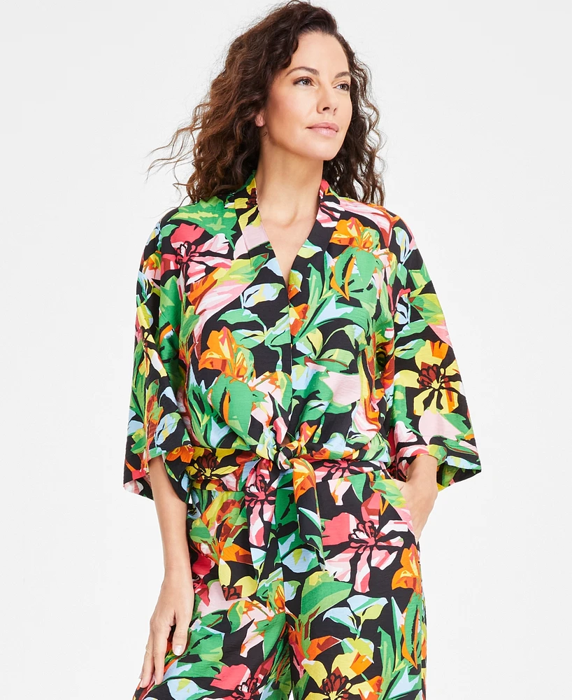 I.n.c. International Concepts Women's Printed Tie-Hem Shirt, Exclusively at Macy's