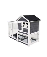 Simplie Fun Rabbit Hutch Outdoor Rabbit Cage Indoor on Wheels Bunny cage with Deep No Leak Pull Out Tray, Upgrade Version (Gray)