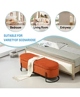Storage Ottoman, Bedroom End Bench, Upholstered Fabric Storage Ottoman with Safety Hinge, Entryway Padded Footstool, Ottoman Bench for Living Room & B