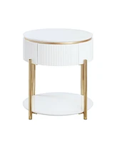 Streamdale Furniture Daveigh End Table, White High Gloss & Gold Finish