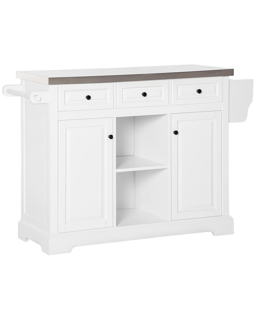 Streamdale Furniture Rolling Kitchen Island with Storage, Kitchen Cart with Stainless Steel Top, Spice Rack & Drawers, White