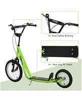 Streamdale Furniture Youth Scooter, Teens Kick Scooter, Adjustable Handlebar Ride On Toy for 5+ with 16" Front and 12" Rear Dual Brakes Inflatable Whe