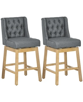 Streamdale Furniture Bar Height Bar Stools Set of 2, 180 Degree Swivel Barstools, 30" Seat Height Bar Chairs with Solid Wood Footrests and Button Tuft