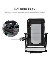 Foldable Outdoor Lounge Chair with Footrest, Oversized Padded Zero Gravity Lounge Chair with Headrest, Side Tray, Cup Holders, Armrests for Camping, L