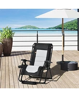 Simplie Fun Foldable Outdoor Lounge Chair with Footrest, Oversized Padded Zero Gravity Lounge Chair with Headrest, Side Tray, Cup Holders, Armrests fo