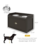 Streamdale Furniture Dog Feeding Station with Storage Drawer, Dog Food Storage Cabinet with 2 Removable Elevated Dog Bowls for Large Sized Dogs, Coffe