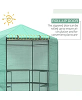 Simplie Fun Walk-in Greenhouse Outdoor 3 Tier 10 Shelf Warm House Garden Hexagonal Hot House with Roll-Up Zipper Door & Steel Frame