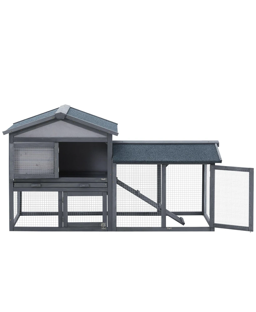 Streamdale Furniture 58" Rabbit Hutch, Wooden Bunny Hutch, Guinea Pig Cage, Small Animal Enclosure with Run Area, Removable Tray, Asphalt Roof, Lockab