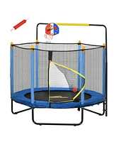 Streamdale Furniture 4.6' Kids Trampoline with Basketball Hoop, Horizontal Bar, 55" Indoor Trampoline with Net, Small Springfree Trampoline Gifts for