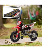 Kids Dirt Bike with Twist Grip Throttle, 12V Electric Motorcycle, Electric Bike for Toddler with Training Wheels, Rear Suspension & Music for Ages 3-6