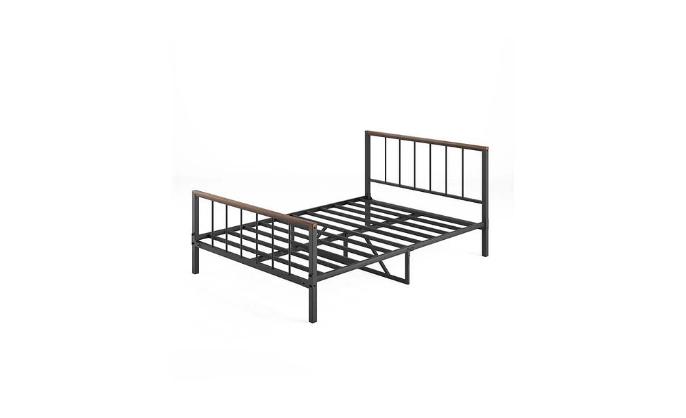 Slickblue Metal Platform Bed Frame with Headboard & Footboard - Sturdy Design, No Box Spring Needed