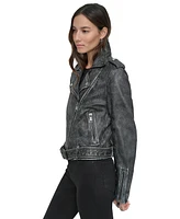 Dkny Jeans Women's Leather Moto Jacket - BLK