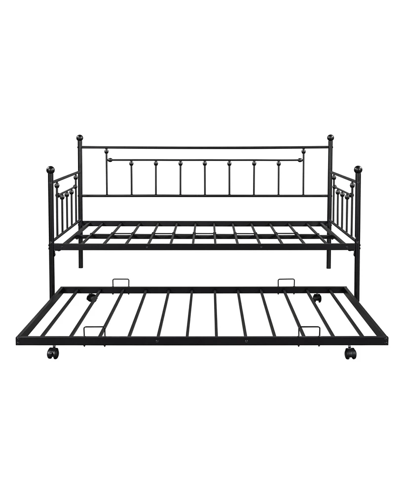 Slickblue Metal Twin Daybed with Trundle - Space-Saving Design for Kids' Rooms or Guest Spaces