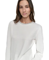 Dkny Jeans Women's Rhinestone Collar Crewneck Sweater - IVY