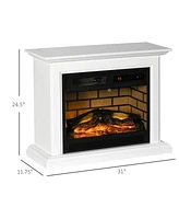 31" Electric Fireplace with Dimmable Flame Effect and Mantel, Freestanding Space Heater with Log Hearth and Remote Control, 1400W, White