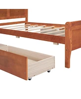 Slickblue Twin Size Wood Platform Bed with 4 Drawers and Streamlined Headboard & Footboard