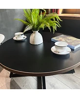 Round Coffee Table Wood Grain and Black Metal