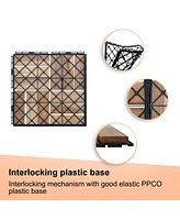 Pcs Interlocking Deck Tiles Checker Pattern, 12" x 12" Square Yellow Acacia Hardwood Outdoor Flooring for Patio, Bancony, Pool Side