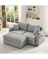 Streamdale Furniture 72.8" Modern Style Loveseat Sofa Sectional Sofa Couch with Storage Space, A Movable Ottoman, Two Usb Ports, Two Cup Holders, A Ph