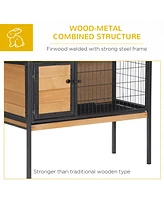 Simplie Fun Rabbit Hutch Elevated Bunny Cage Small Animal Habitat with Metal Frame, No Leak Tray, Mtetal Wire Pan and Openable Water