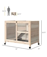 Simplie Fun Indoor Rabbit Hutch with Wheels, Desk and Side Table Sized, Wood Rabbit Cage, Waterproof Small Rabbit Cage, Natural