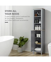 Streamdale Furniture Tall Bathroom Storage Cabinet with 3 Tier Shelf, Door, Free Standing Linen Tower, Slim Side Organizer, Grey