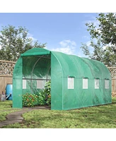 Streamdale Furniture 15' x 7' x 6.5' Walk-in Tunnel Hoop Greenhouse, Green House with Polyethylene Pe Cover, Steel Frame, Roll