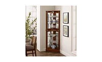 Slickblue Corner Curio Display Cabinet with Glass Shelves Mirrored Back Walnut Finish