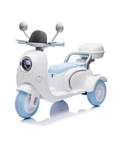 Simplie Fun 12V Two-seater Kids Ride On Electric Motorcycle, Three Wheels Kids toy with Slow Start, Multi