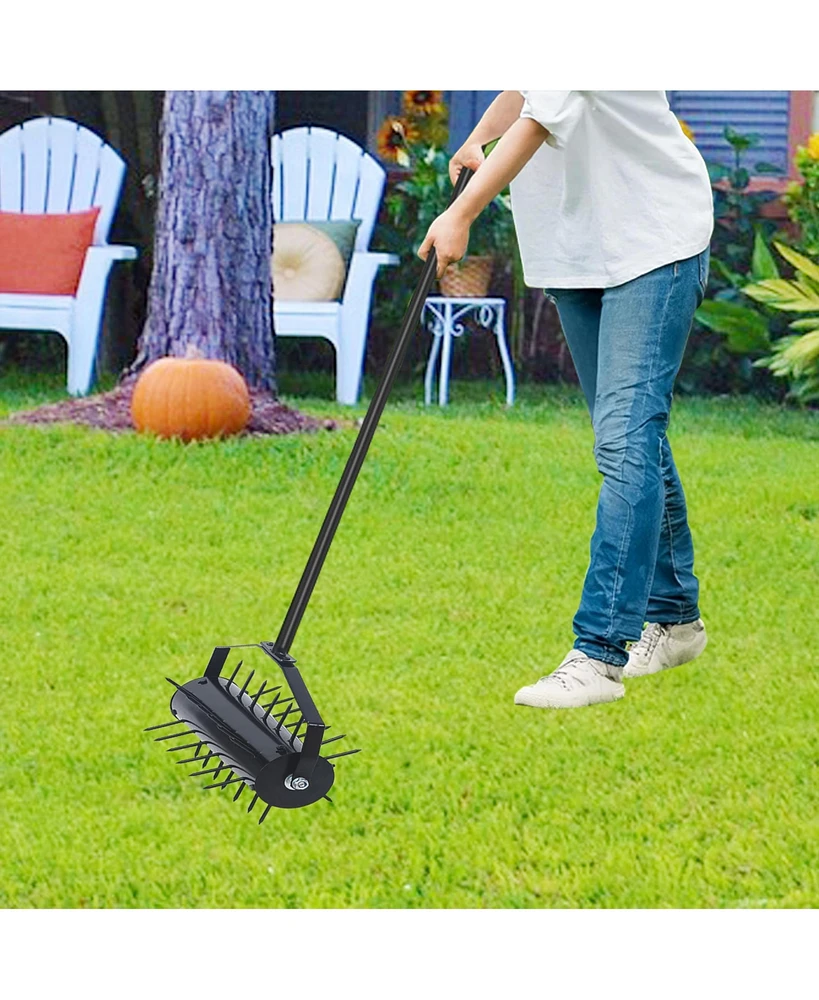 Simplie Fun Rolling manual lawn aerator, Home aerator lawn tool pusher, 58-inch handle push lawn aerator for lawns, yards and gardens