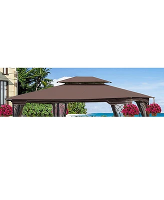 Streamdale Furniture 13x10 Ft Patio Double Roof Gazebo Replacement Canopy Top Fabric, Brown