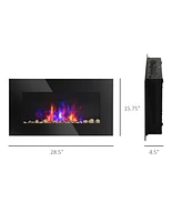 Simplie Fun 28.5" 1500W Electric Wall-Mounted Fireplace with Flame Effect, 7 Color Background Light, Black