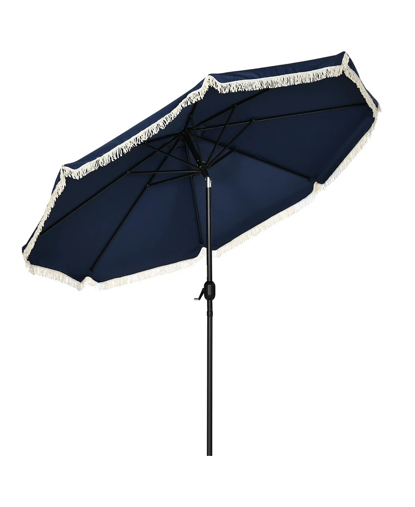 Streamdale Furniture 9ft Patio Umbrella with Push Button Tilt and Crank, Ruffled Outdoor Market Table Umbrella with Tassles and 8 Ribs, for Garden