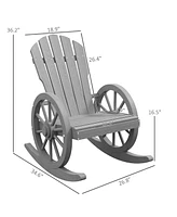 Wooden Rocking Chair, Adirondack Rocker Chair w/Slatted Design and Oversized Back, Outdoor Rocking Chair with Wagon Wheel Armrest for Porch, Poolside,