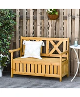 Simplie Fun Patio Wooden Bench with Storage Box, 29 Gallon Outdoor Storage Bench, Large Entryway Deck Box w/ Unique X