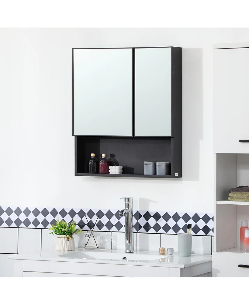 Streamdale Furniture Wall-Mounted Medicine Cabinet, Bathroom Mirror Cabinet with Double Doors and Storage Shelves, Black