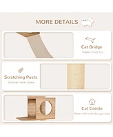 Wall-Mounted Multi-Level Cat Tree Activity Tower with Sisal-Covered Scratching Posts & an Interior Condo Area