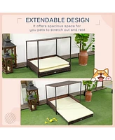 Simplie Fun Wicker Dog House Raised Rattan Extendable Puppy Bed Cat Shelter for Indoor Outdoor Garden Patio Pet Sofa with Removable Cushion for Medium