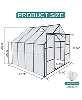 8x8 Ft Double Door Polycarbonate Greenhouse Raised Base and Anchor Aluminum Heavy Duty Walk-in Greenhouses for Outdoor Backyard in All Season, Black