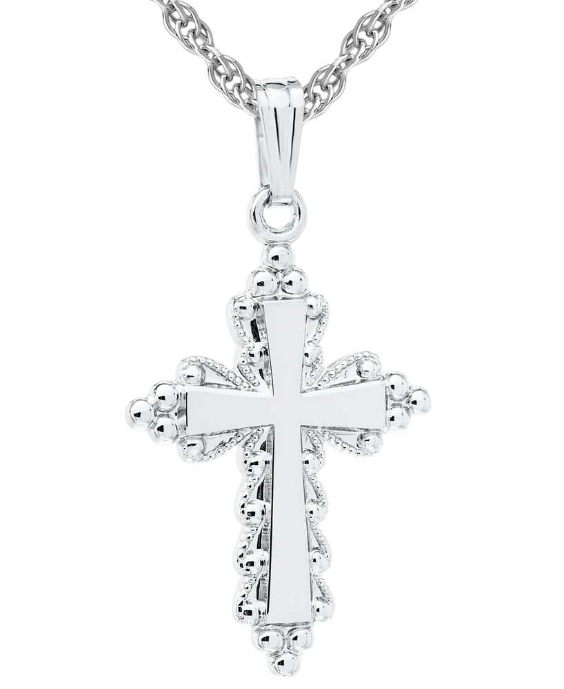 Ornately Finished Decorative Cross 18" Pendant Necklace in Sterling Silver