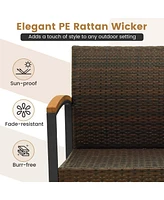 Costway Pcs Patio Conversation Set with Coffee Table Solid Acacia Wood Armrests Tabletop