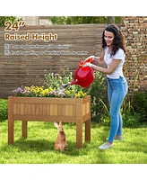 Costway Wooden Elevated Planter Box with Solid Wood Frame & Sturdy Legs Slatted Bottom