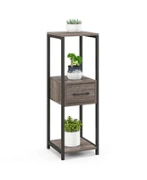 Costway 1 Pack 3 Tier Tall Metal Plant Stand Indoor Plant Table with Drawer Anti-tipping Devices