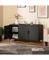 Costway 84 Gallon 3-Door Patio Wicker Storage Cabinet Deck Box with Removable Shelves